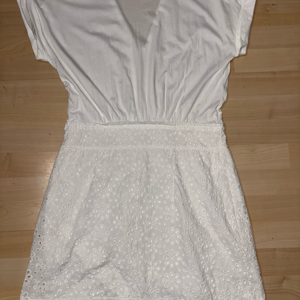 Veronica Beard Jiya Eyelet T-Shirt Dress in White Size Large Coquette Soft Girl - Picture 11 of 13